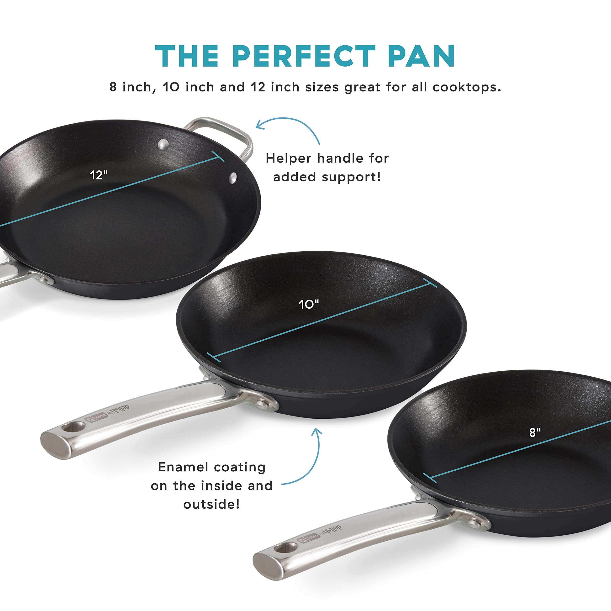 Dash Delish 10'' Lightweight Cast Iron Pan For Pancakes, Sauces, Vegetables, Pasta, And More - Black